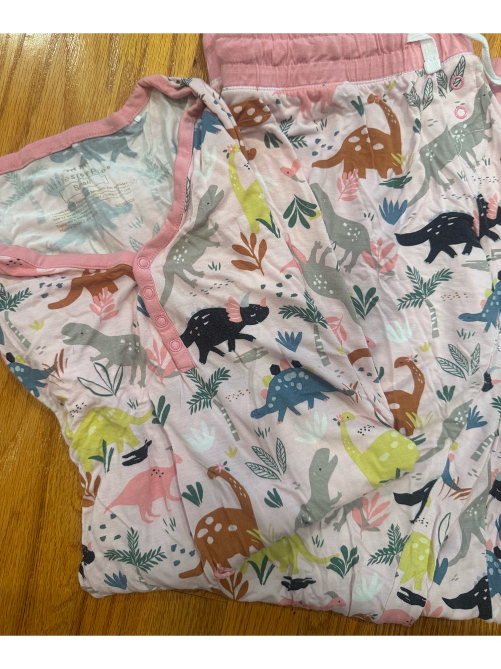 Little Sleepies Pink Dinosaur Snap Romper with Multicolor Dinosaurs